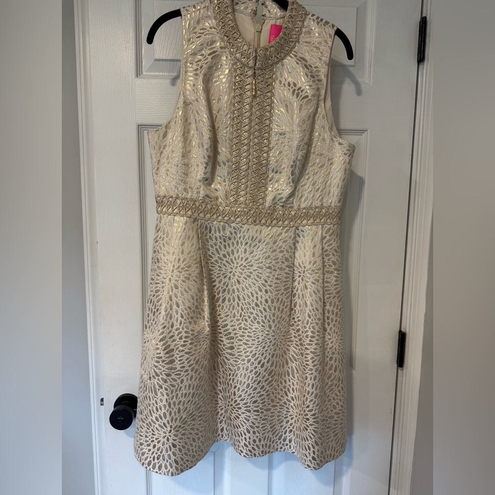 Lilly Pulitzer Gold Metallic Lagoon Jacquard Franci Dress
